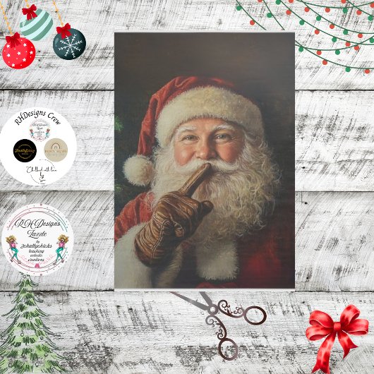 Decoupage Vintag Santa Shushing Seidenpapier