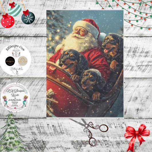 Decoupage Vintag Santa Sleigh & Dackeln Seidenpapier