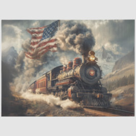 Decoupage Vintag Steam Locomotive American Flag Seidenpapier