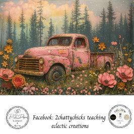 Decoupage Vintage Hippie Era Pink Truck Flowers  Seidenpapier