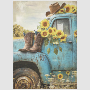Decoupage-Vintage-LKW-Sonnenblumen-Stiefel und Hut Seidenpapier