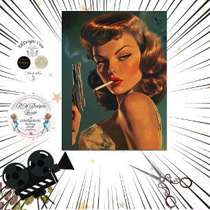 Decoupage Vintage Poster Girl Cigarette & Pistole Seidenpapier