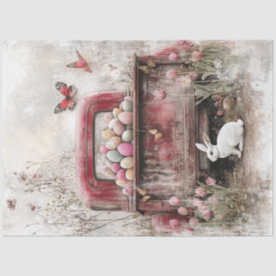 Decoupage Vintage-Roter LKW Osterhase & Eier Seidenpapier