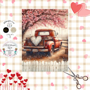 Decoupage Vintage Roter LKW Valentinstag Seidenpapier