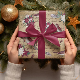 Découpage-Vintage-Weihnachtsstern-Feiertags-Vogel- Geschenkpapier