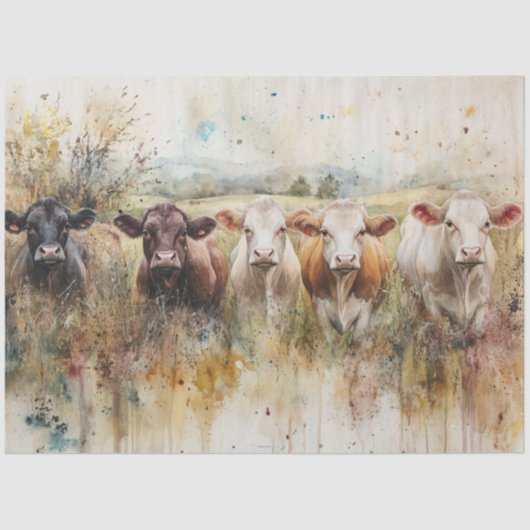 Decoupage Watercolor Highland Cow Lineup Rustikal Seidenpapier (Vorderseite)