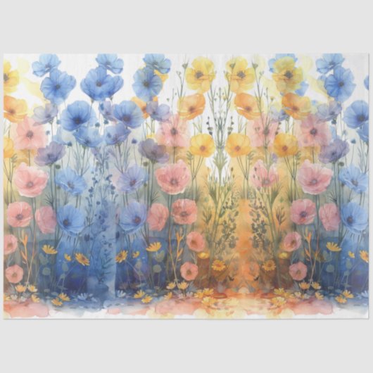Decoupage Watercolor Poppies Blue & Yellow Seidenpapier (Vorderseite)