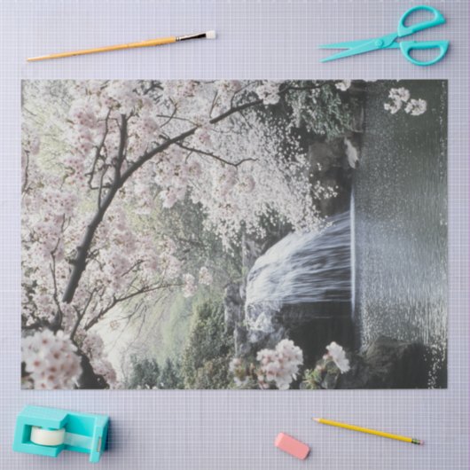 Decoupage Waterfall Pink Tree Ruhiger Pool Seidenpapier (Basteln)