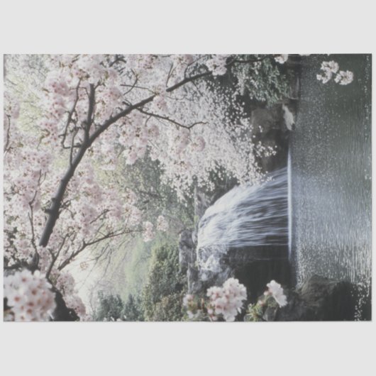 Decoupage Waterfall Pink Tree Ruhiger Pool Seidenpapier (Vorderseite)