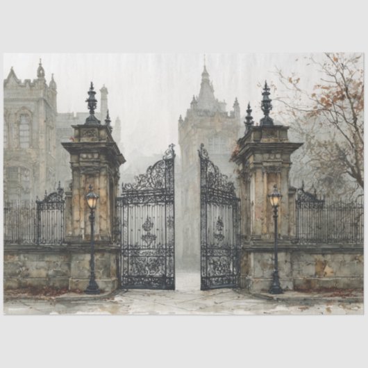 Decoupage Weathered Iron Gate Castle in Irland Seidenpapier (Vorderseite)