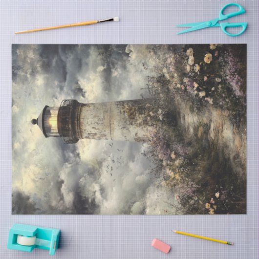 Decoupage Weathered Lighthouse Wildblumen Seidenpapier (Basteln)