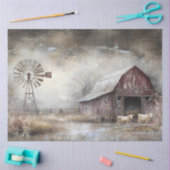 Decoupage Weathered Red Barn Windmill Kühe Seidenpapier (Basteln)