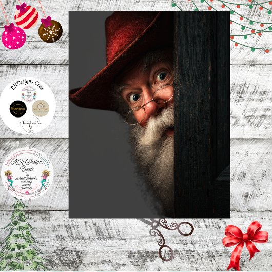 Decoupage Weihnachtsmann Geheim Check Blick Kunst Seidenpapier