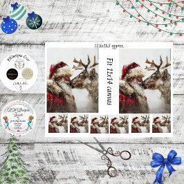 Decoupage Weihnachtsmann Rentier Nase an Nase Kuss Seidenpapier