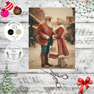 Decoupage Weihnachtsmann und Frau Claus tanzen auf Seidenpapier