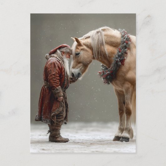 Decoupage-Weihnachtsmann und Pferd - besonderer Mo Postkarte (Vorderseite)