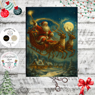 Découpage Weihnachtsmann und Rentiere beim Fliegen Seidenpapier