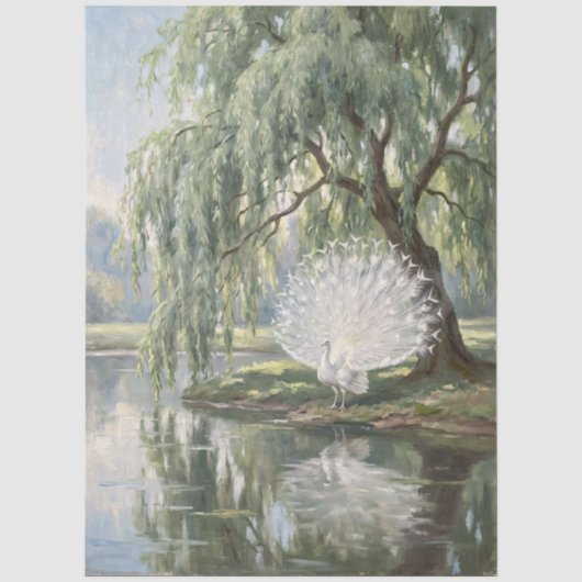 Decoupage Weißer Pfau am Weidenbaum Seidenpapier (Vorderseite)