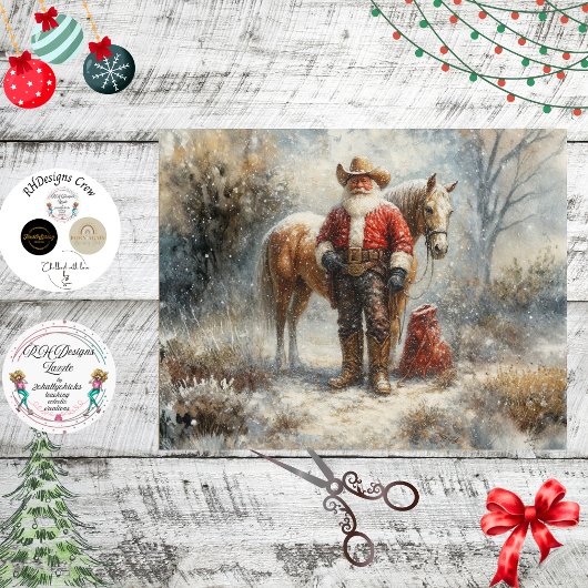 Decoupage Western Cowboy Santa & Horse Seidenpapier