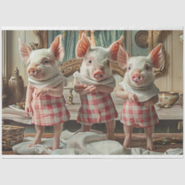 Decoupage Whimsical 3 Schweine Schachtel Kleider Seidenpapier