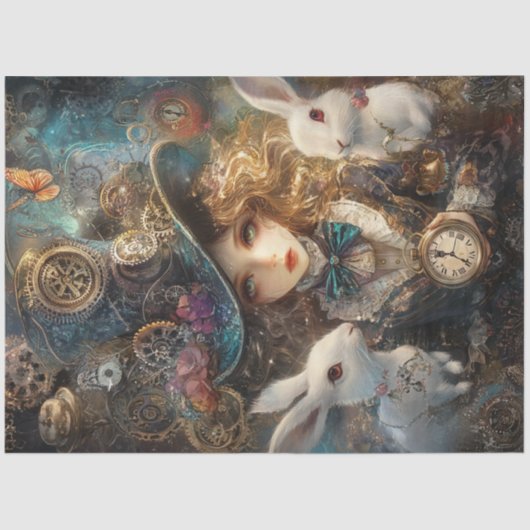 Decoupage Whimsical Alice Wonderland Rabbits Seidenpapier (Vorderseite)