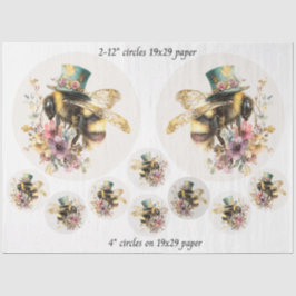 Decoupage Whimsical Bee 12" Rounds 4" Coasters  Seidenpapier
