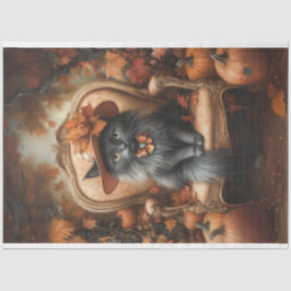 Decoupage Whimsical Black Cat Fall Portrait Seidenpapier