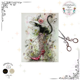 Decoupage Whimsical Black Cat Stiletto's Catwalk  Seidenpapier