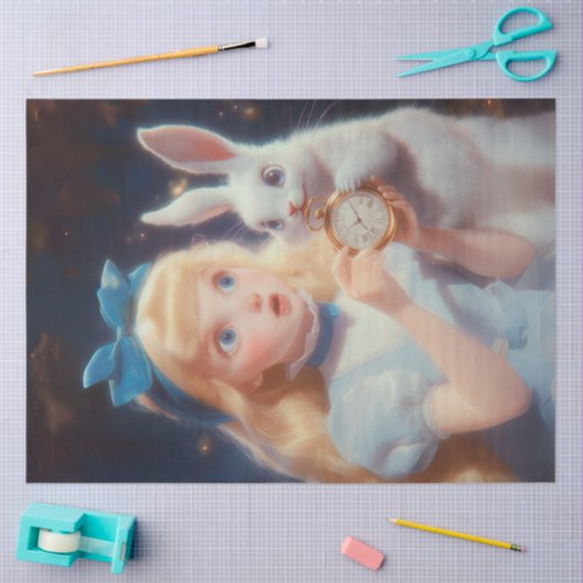 Decoupage Whimsical Blonde Blue Headband & Rabbit Seidenpapier (Basteln)