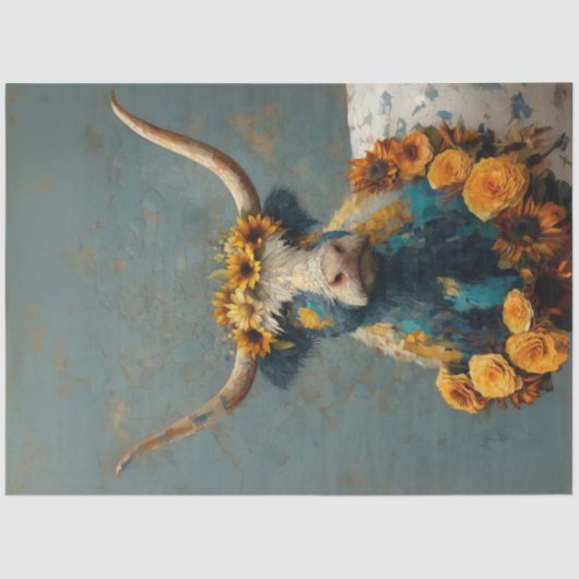 Decoupage Whimsical Blue Cracked Highland Cow Seidenpapier (Vorderseite)