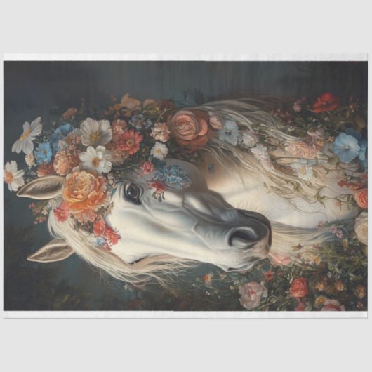 Decoupage Whimsical Blume Adorned Winning Horse Seidenpapier (Vorderseite)