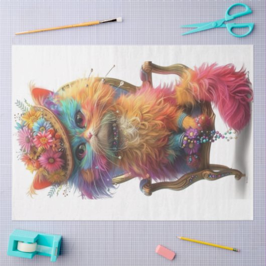 Decoupage Whimsical Bright farbige Katze Fiesta Seidenpapier (Basteln)