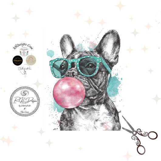 Decoupage Whimsical Bubble Gum Bulldog Seidenpapier