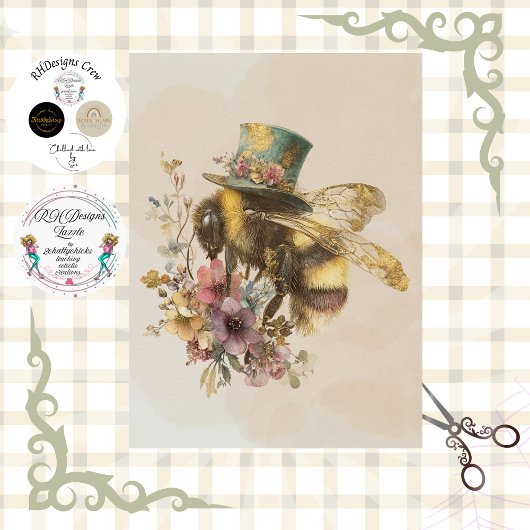 Decoupage Whimsical Bumblebee in Top Hat  Seidenpapier