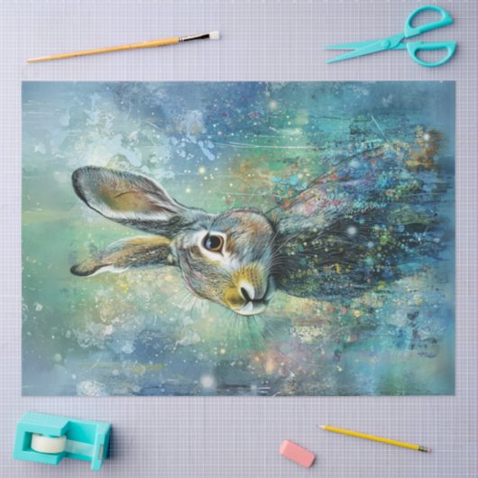 Decoupage Whimsical Bunny Blue Hintergrund Lebhaft Seidenpapier (Basteln)