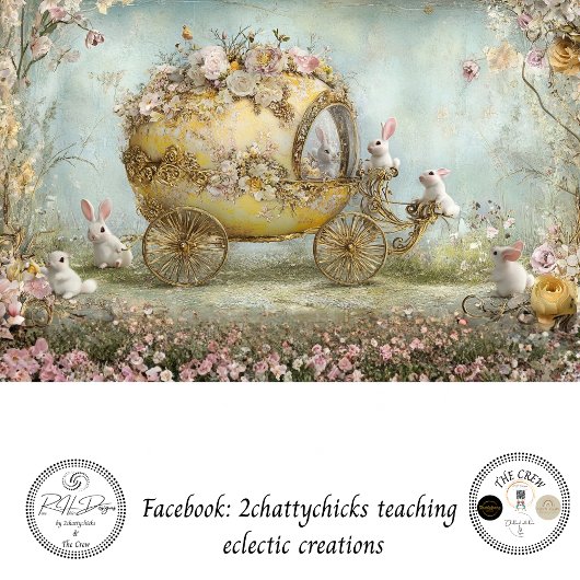 Decoupage Whimsical Carriage Rabbit Easter Scene Seidenpapier