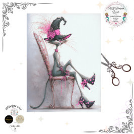 Decoupage Whimsical Cat Witch High Heels Catwalk  Seidenpapier