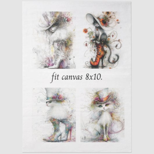 Decoupage Whimsical Cats Fits 8 x 10 Canvas  Seidenpapier (Vorderseite)