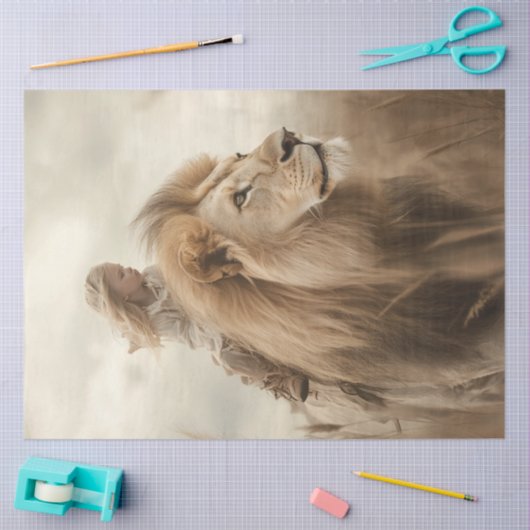 Decoupage Whimsical Child Riding Lion Seidenpapier (Basteln)