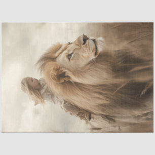 Decoupage Whimsical Child Riding Lion Seidenpapier
