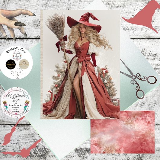Decoupage Whimsical Christmas Witch  Seidenpapier