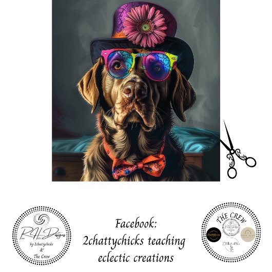 Decoupage Whimsical Colorful Lab Top Hat Print Seidenpapier