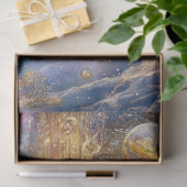 Decoupage Whimsical Comic Scene Gold Blues Seidenpapier (Geschenk)