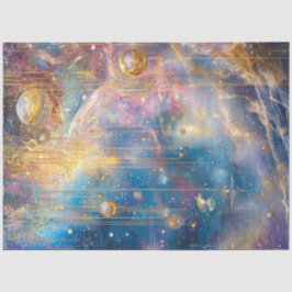 Decoupage Whimsical Comic Scene Gold Blues Seidenpapier