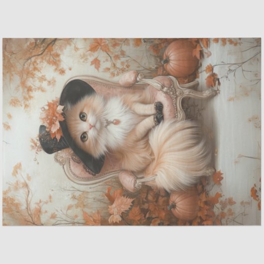 Decoupage Whimsical Cream Cat at Erntedank Seidenpapier (Vorderseite)