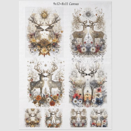 Decoupage Whimsical Deer Floral Wildlife Scrapbook Seidenpapier (Vorderseite)