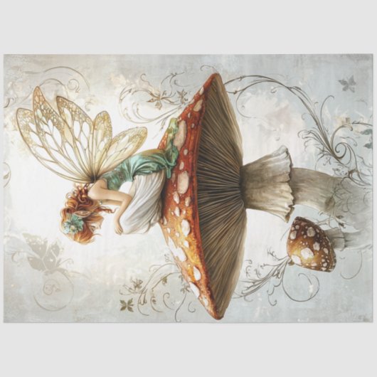 Decoupage Whimsical Fairy Red Mushroom Artwork Seidenpapier (Vorderseite)