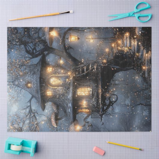 Decoupage Whimsical Fantasy Mushroom Treehouse Seidenpapier (Basteln)