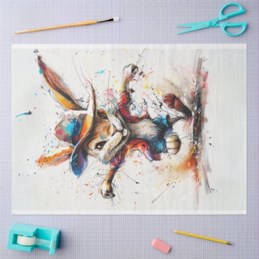 Decoupage Whimsical farbige Splash Painting Rabbit Seidenpapier (Basteln)