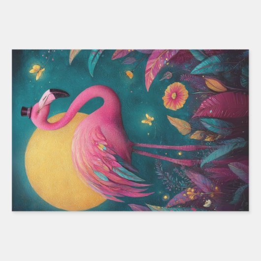 Decoupage Whimsical Flamingo Moon Aquamarine Pinks Geschenkpapier Set (Vorderseite 3)